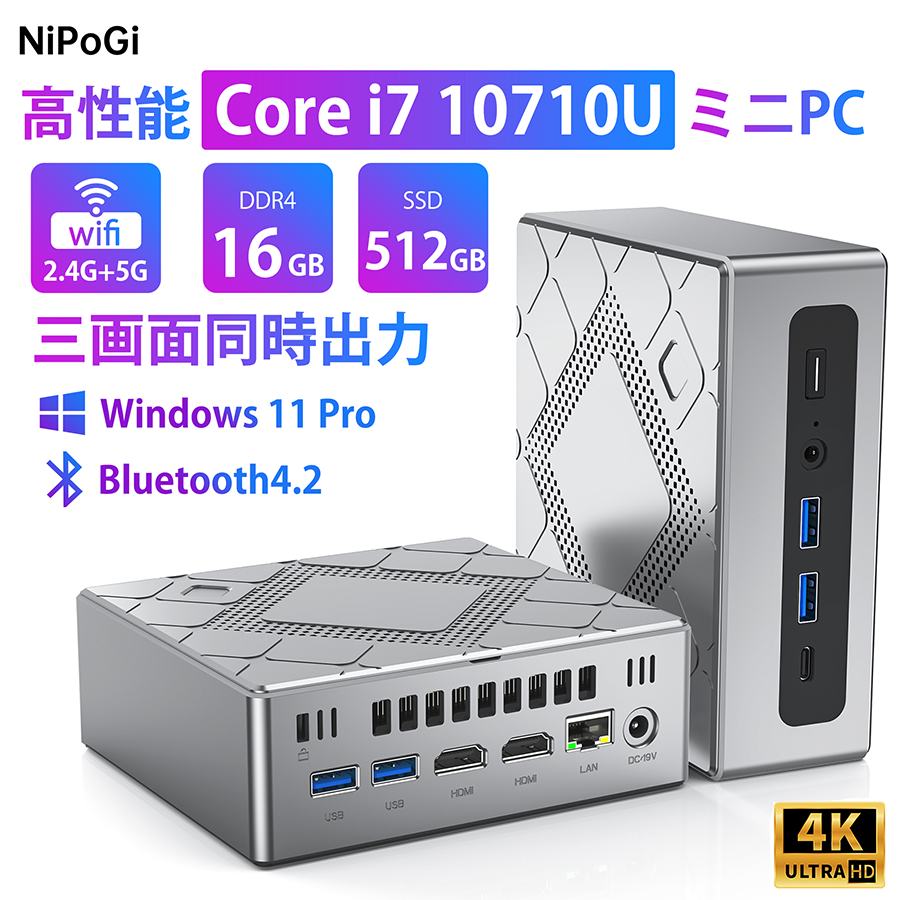 ◎新品 ミニデスクトップパソコン NiPoGi CK10-C Windows11 CPU インテル Core i7 10710U メモリ 16GB SSD 512GB モニターなし