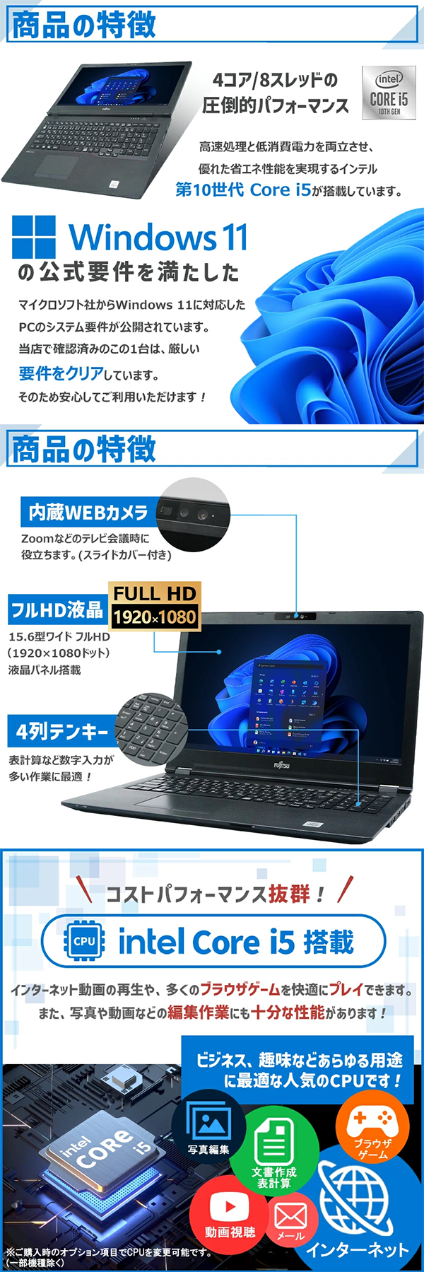 中古 ノートパソコン PC 富士通 LIFEBOOK U7510 10世代 i5 Windows11 15.6型