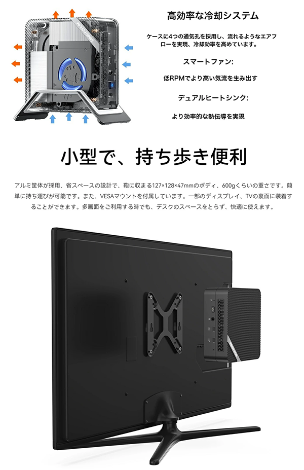新品 ミニデスクトップパソコン PC MINISFORUM UM560XT 3画面出力 Windows11 Pro