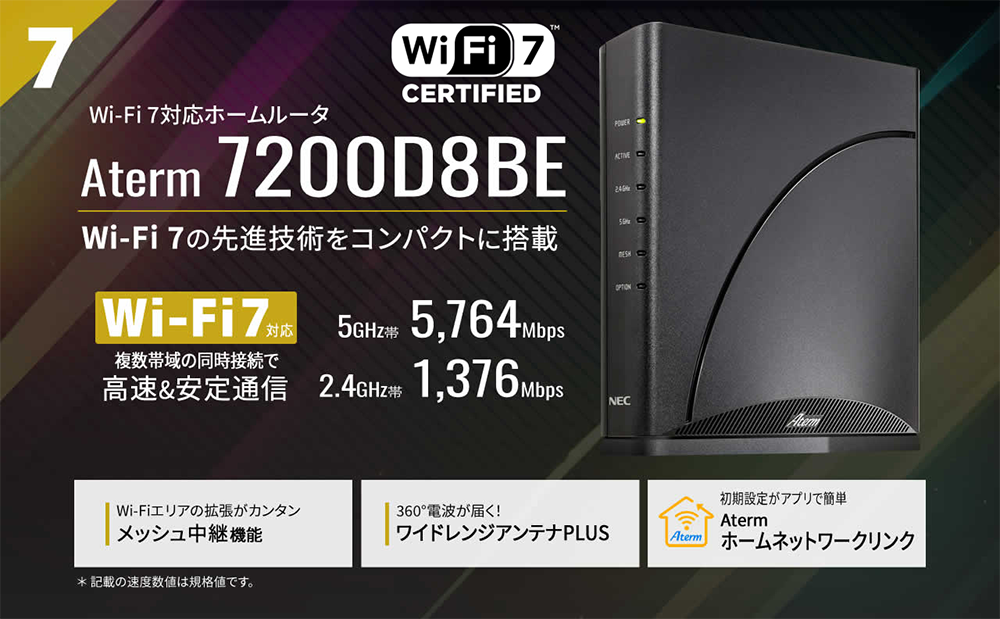 新品 Wi-Fi7 無線ルーター 親機 NEC Aterm 7200D8BE