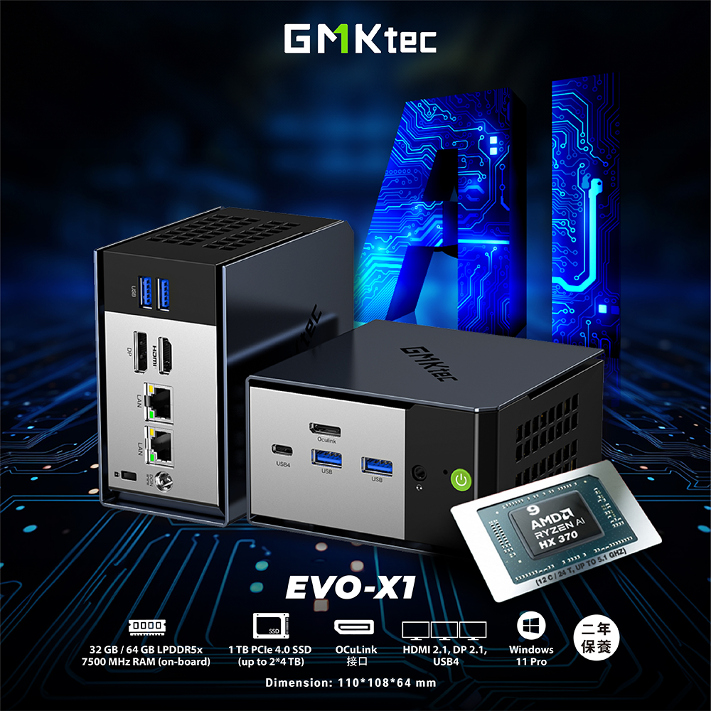 新品 ミニデスクトップパソコン PC GMKtec EVO-X1 AI Ryzen AI9 3画面出力 Windows11 Pro